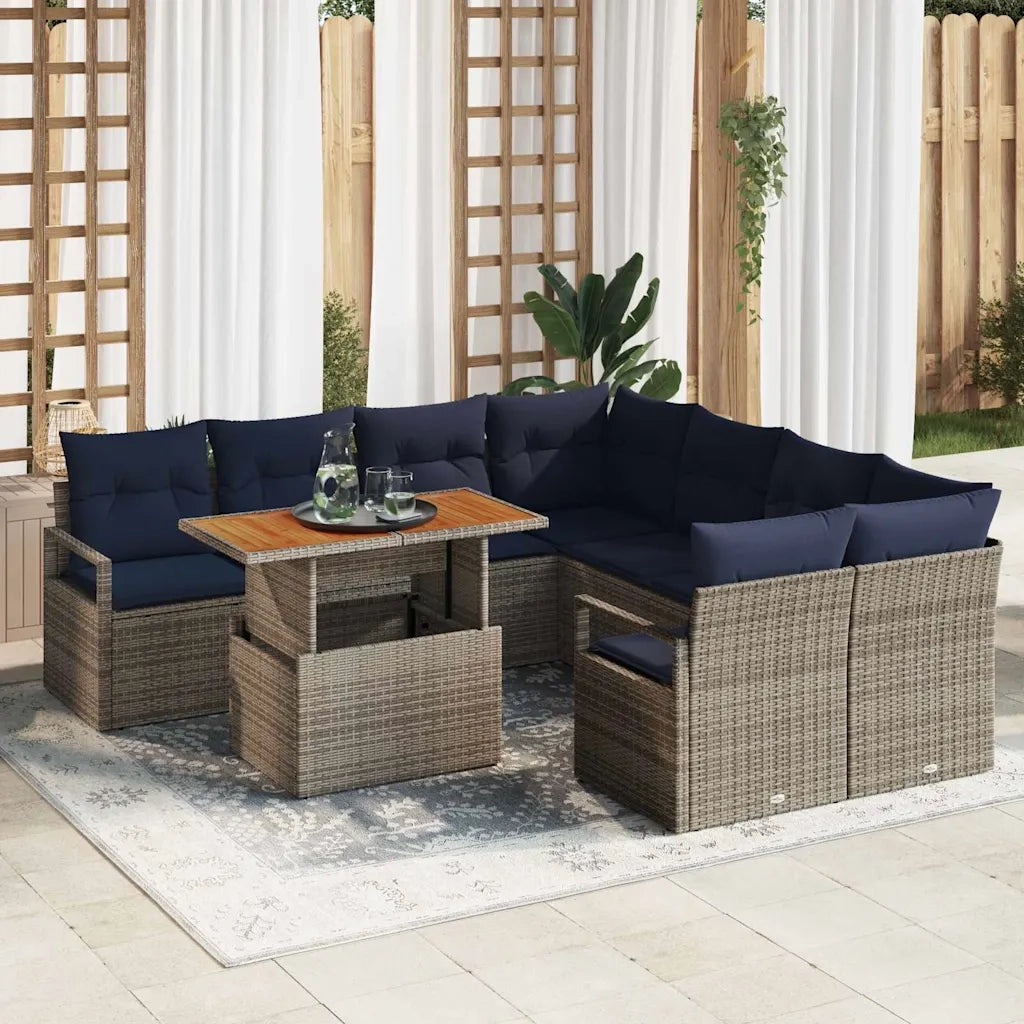 Set da Pranzo per Giardino con cuscino 9 pcs Grigio e Blu Navy 3349695