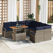 Set da Pranzo per Giardino con cuscino 9 pcs Grigio e Blu Navy 3349695