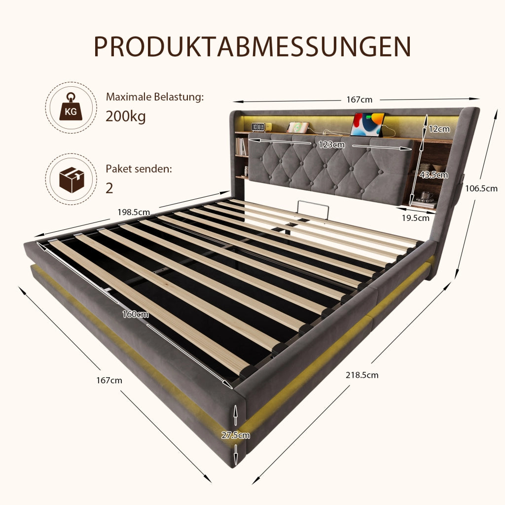 letto imbottito velluto grigio scuro 160 x 200 cm