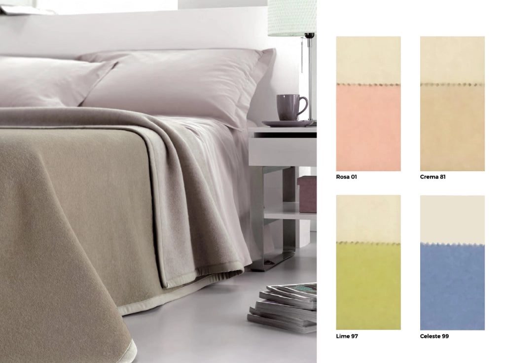 Coperta Jacquard In Pura Lana Vergine Modello Double In Tinta Unita - 1 Piazza - Lime 97