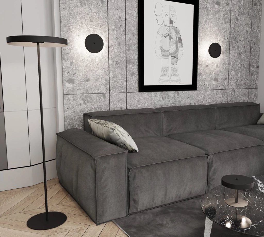 Lampada da terra NEMO nera loft, piatto 3xG9 Emibig