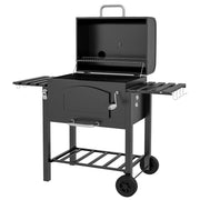 Barbecue a 2 Ruote con Griglia Affumicatore e Fornello ¨C Xylo ¨C Metallo Ghisa Nero 124x66x112cm