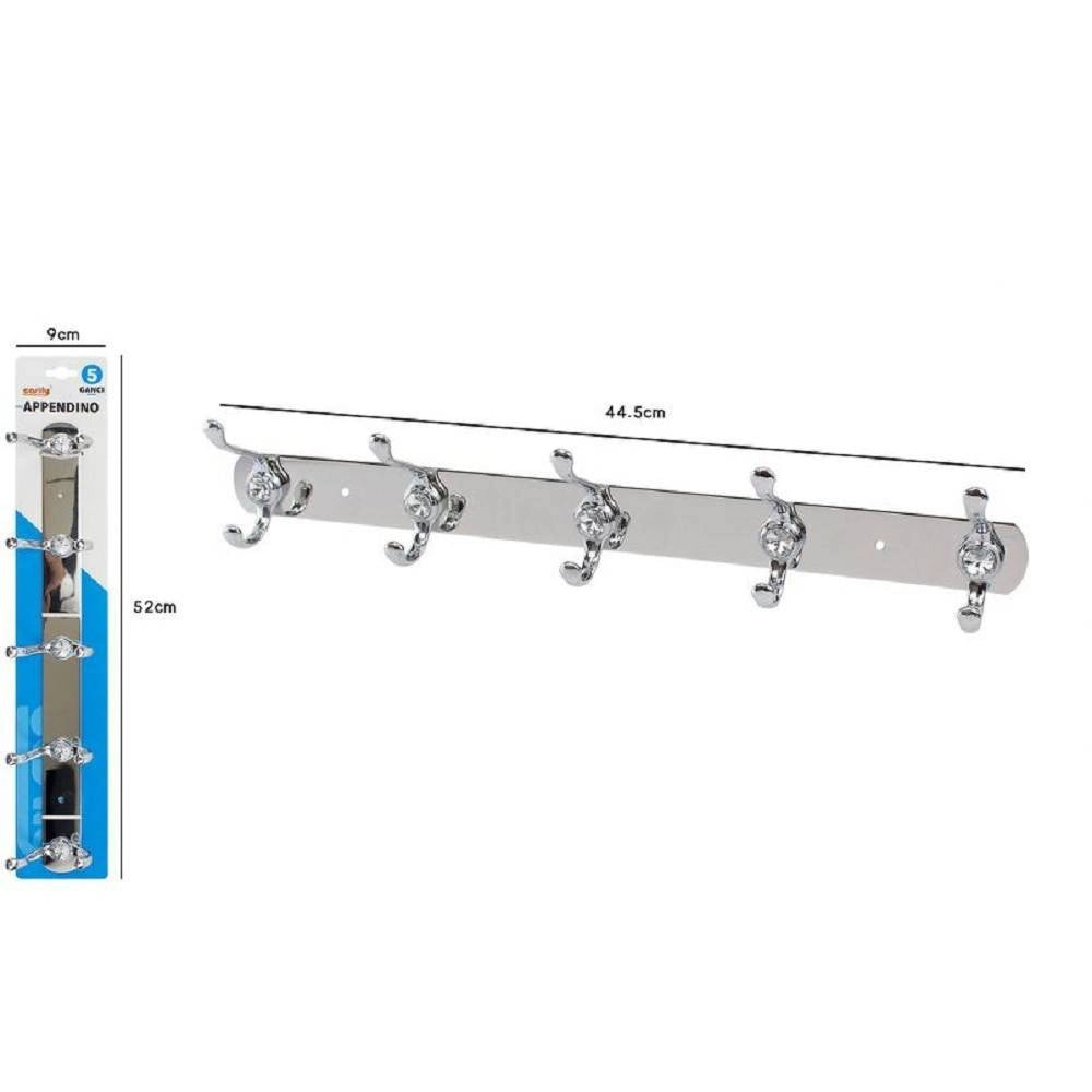 Trade Shop - Appendino Appendi Porta Asciugamani Con 5 Ganci Doppio Bagno Diamante 52174 -