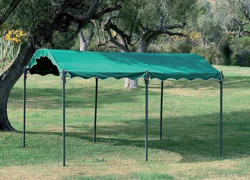 GAZEBO DAMASCO CAR PORT AUTO IN ACCIAIO TOP COLORE VERDE MT.3X4