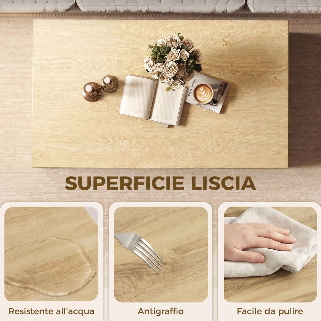 Tavolino da Salotto Bicolore con Mensola Asimmetrica ¨C zephmum ¨C Legno Naturale e Bianco 95x55x50 cm
