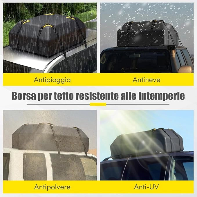 Borsa da Tetto per Auto, Borsa Portapacchi Impermeabile per Tutti i Veicoli Con/Senza Barre Portapacchi, 420L, con Tappetino Antiscivolo, Corda, Lucchetto e Ganci(86 x 112 x 43 cm)