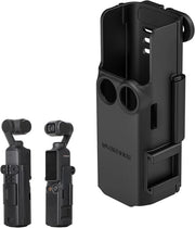 Adattatore di espansione multifunzionale per la montatura di una camera OSMO Pocket 3, con protezione in gomma, contenitore con chiusura e interfaccia pieghevole a doppia punta.