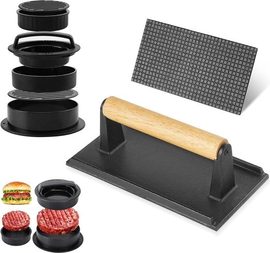 Tritappare hamburger in ghisa con impugnatura termoresistente - accessori BBQ professionali - Tritappare Smash Burger