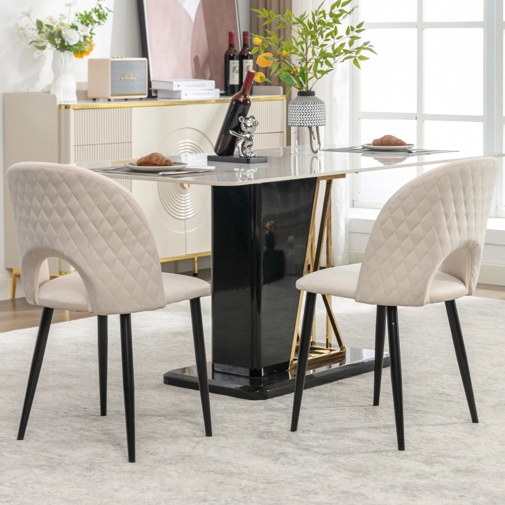 Sedia da pranzo (2 pezzi), sedia di design imbottita con schienale, seduta in velluto, struttura in metallo, piedini regolabili, motivo a rombi sullo