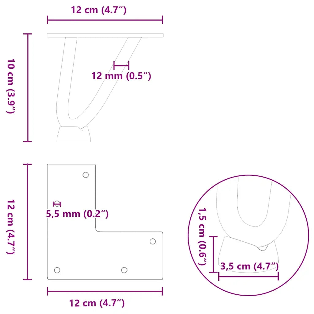 Gambe a forcina per tavolino 4 pz in acciaio naturale 10 cm in acciaio massiccio 4012411