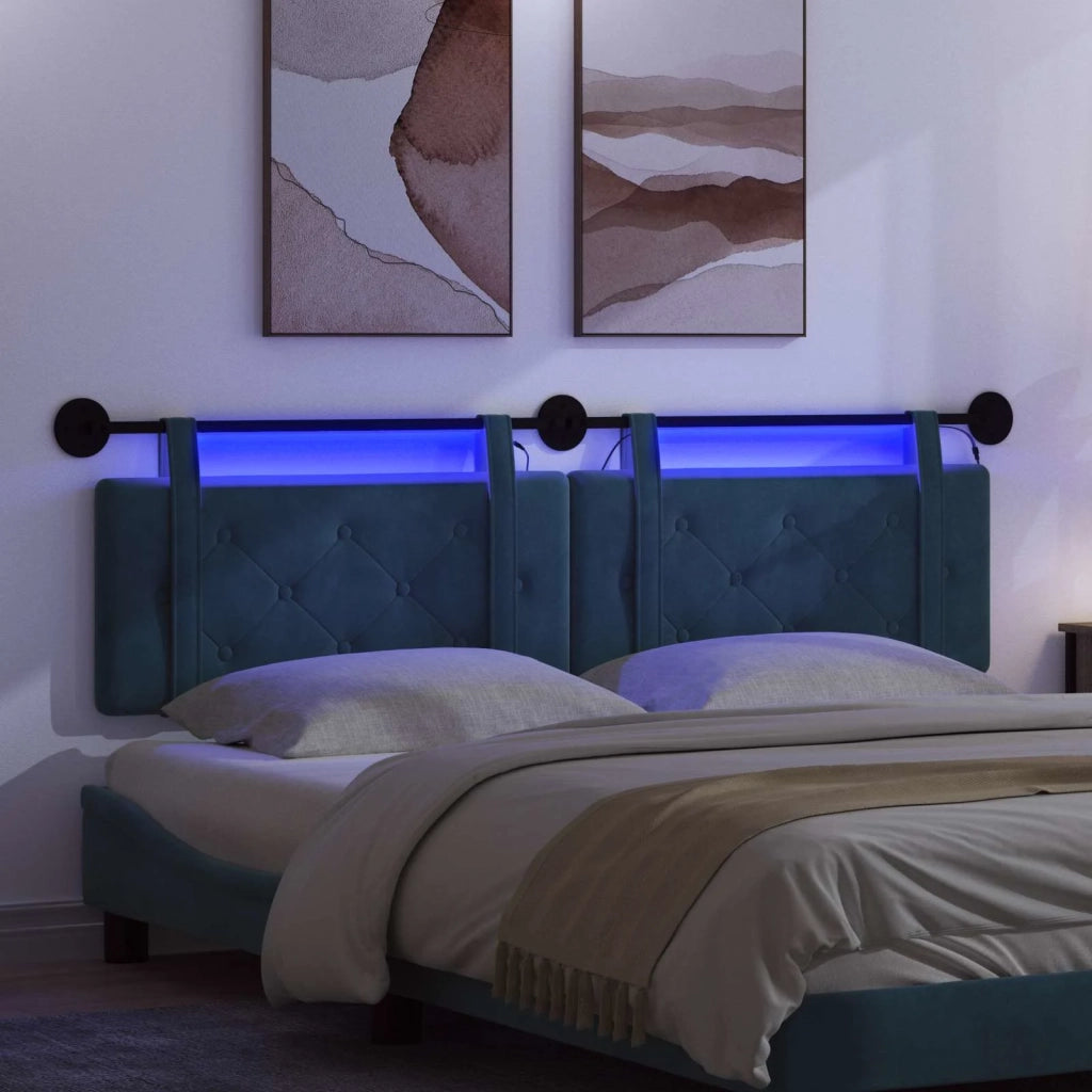 Testiera | Testata sospesa Con luce LED Blu Velluto