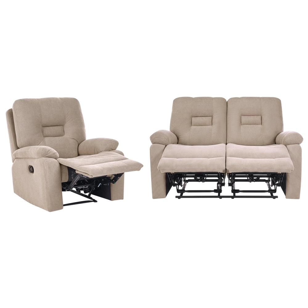 Set da salotto poltrona a 2 posti tortora beige reclinabile con schienale e poggiapiedi regolabili manualmente