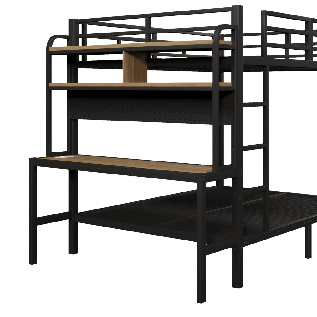 Letto a castello 140x200 cm con scrivania, scaffali, LED e USB