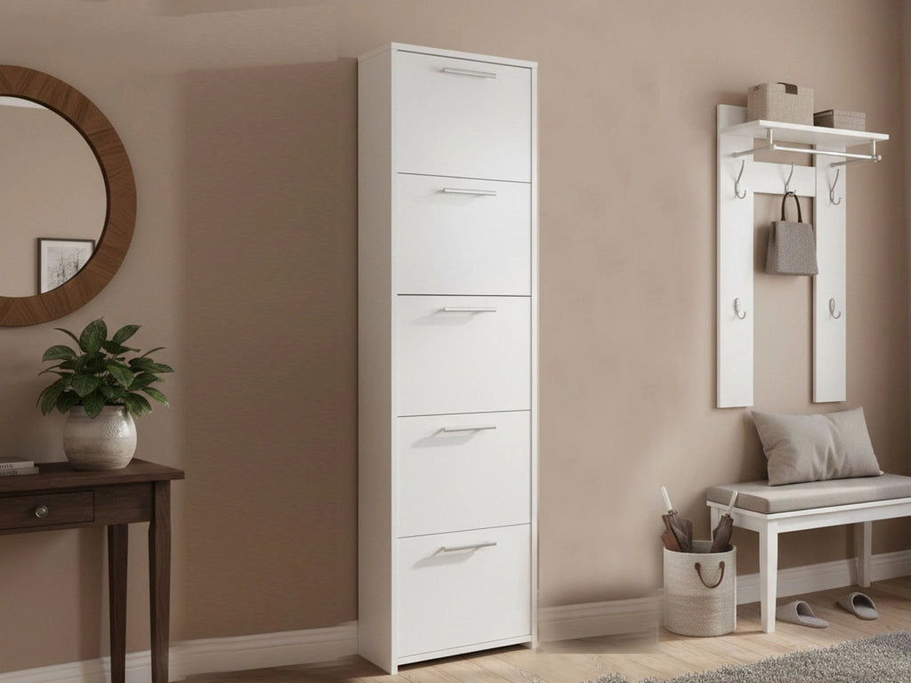 Mobile Portascarpe Asclepio, Scarpiera 10 Paia Made in Italy, 50x18x178h cm Bianco