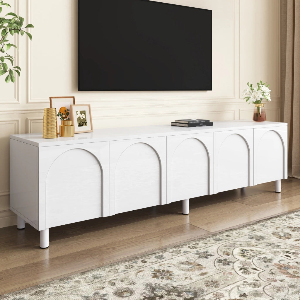 Lowboard TV bianco in MDF; lunghezza 180 cm