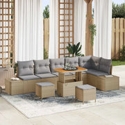 Set Divano da Giardino con cuscino 9 pcs Beige Poly Rattan