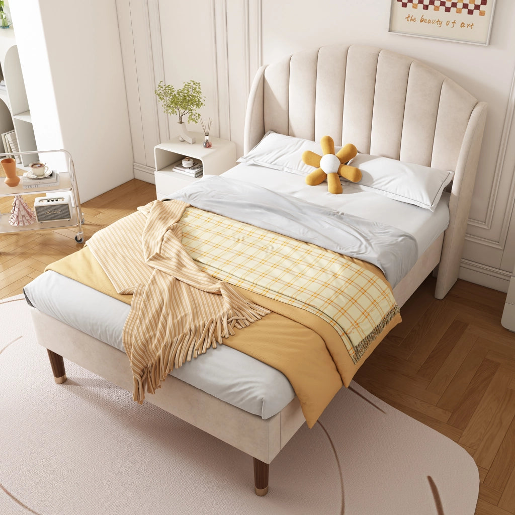 letto imbottito velluto beige 90 x 200 cm