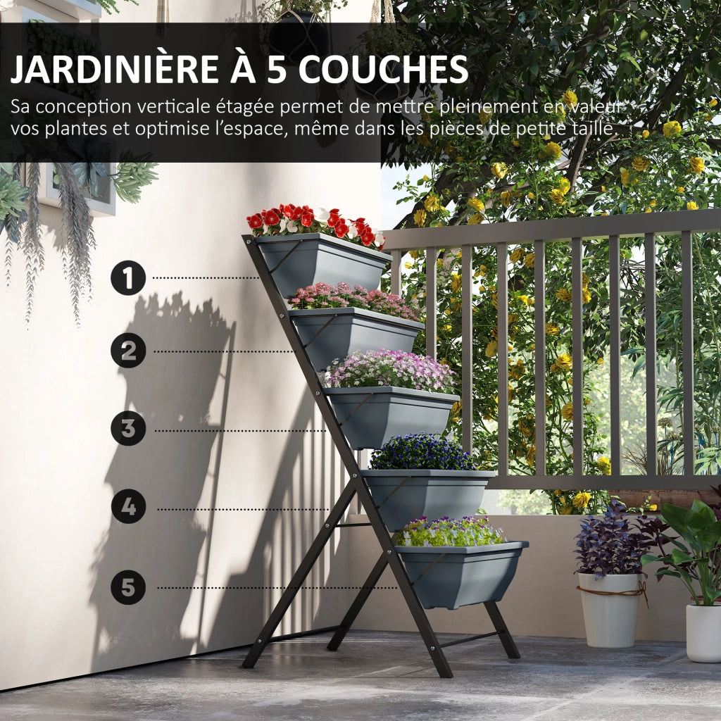 Fioriera Rialzata 5 Livelli ¨C Xylo ¨C Acciaio Grigio Verticale per Giardino Balcone