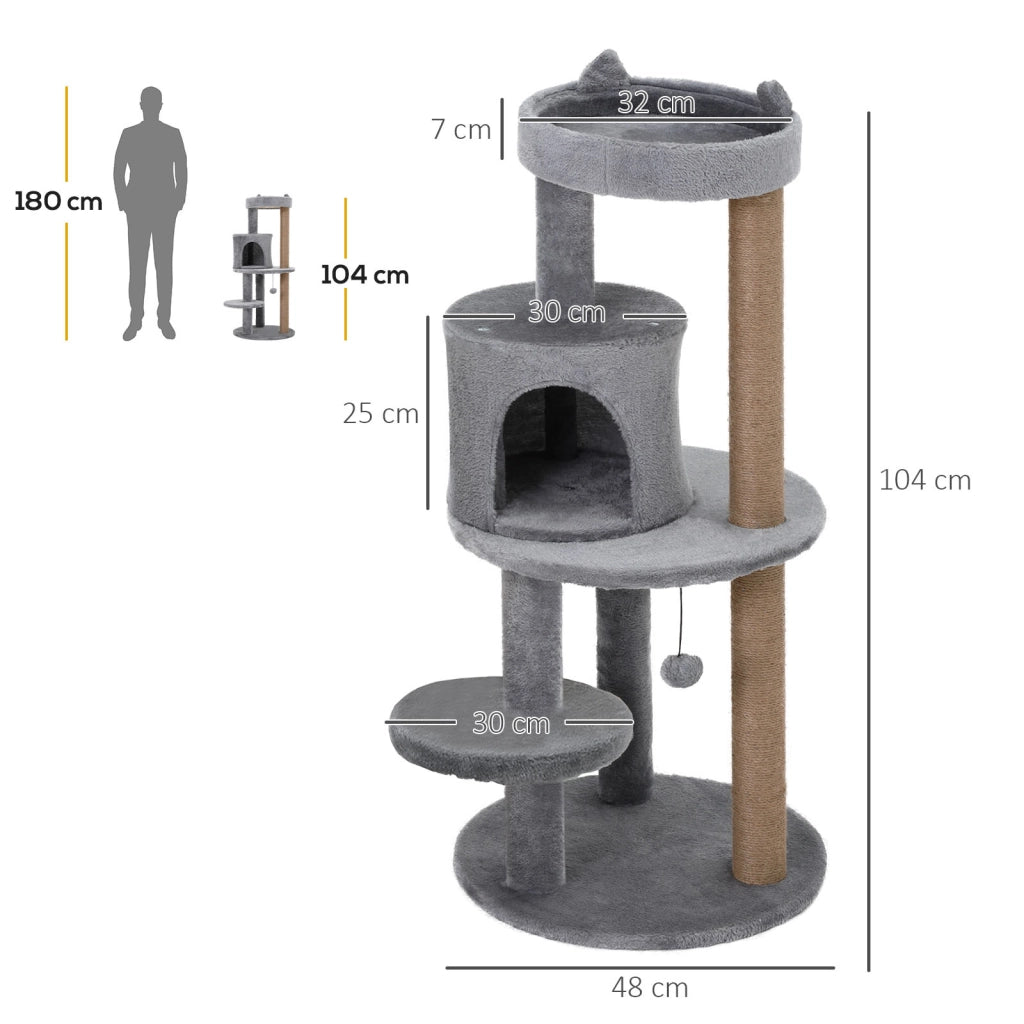 Tiragraffi per gatti 104 cm ¨C Xylo ¨C con grotta, palline gioco, colonne sisal, grigio