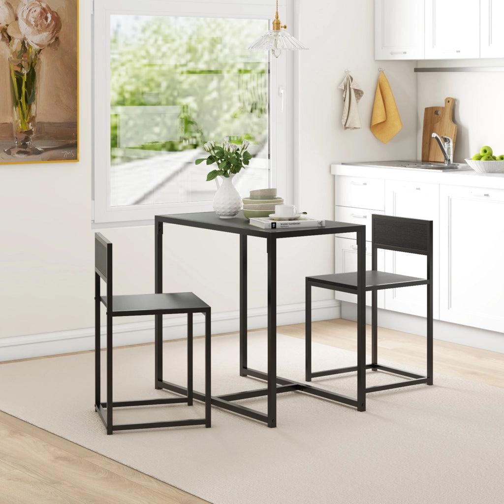 Tavolo da pranzo allungabile con 2 sedie ¨C zephmum ¨C nero, metallo