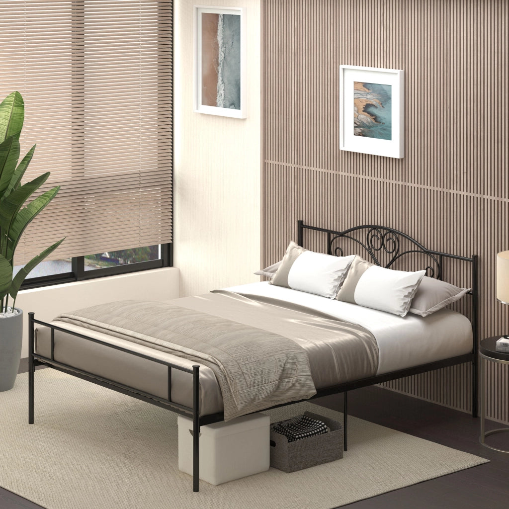 Letto Matrimoniale in Acciaio con Doghe Integrate, Testiera e Pediera ¨C Minimal ¨C 160x200 cm