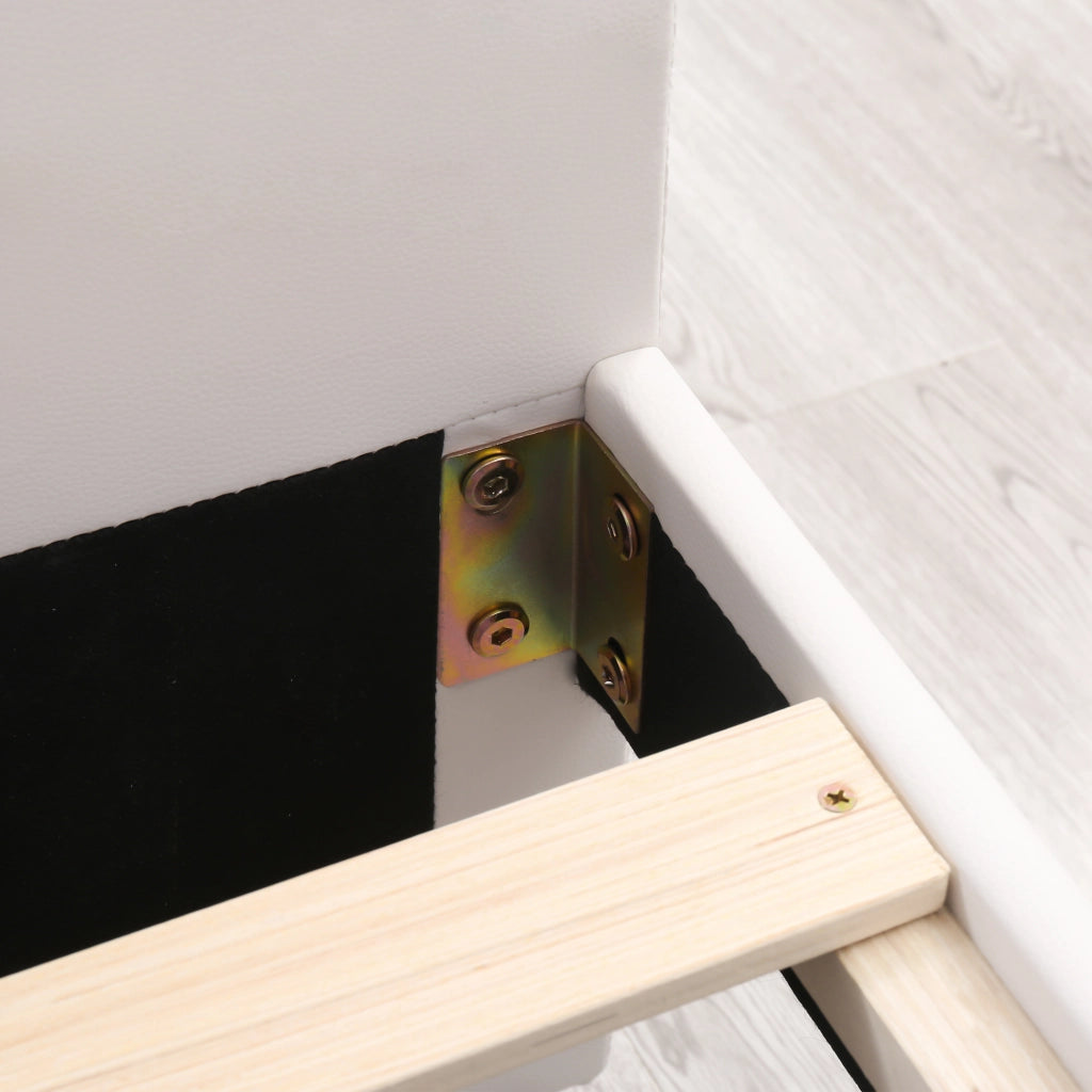 LETTO Imbottito 140x200 cm Bianco PU con rete a doghe e 2 cassetti