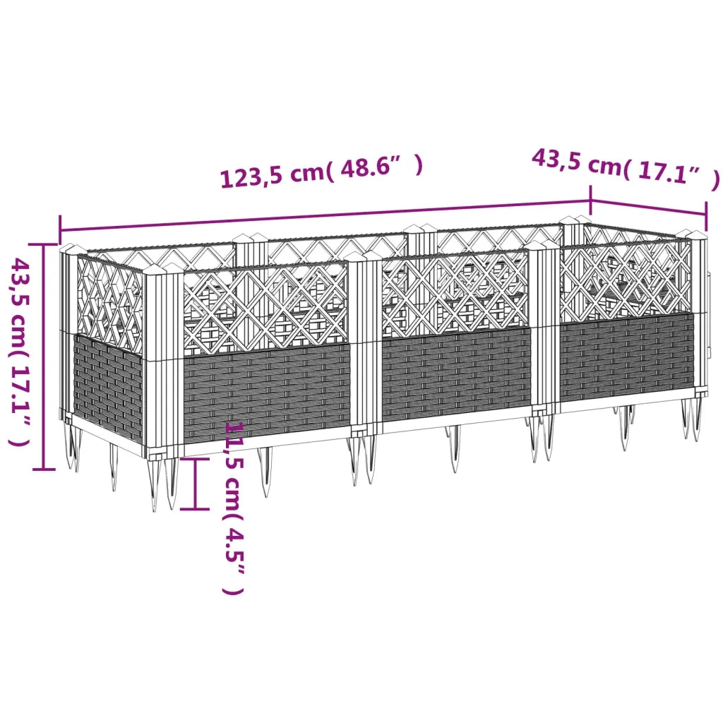 Fioriera da Giardino con Picchetti-Vaso da Esterno-Fioriera da Giardino Fissabile Nera 123,5x43,5x43,5 cm PP