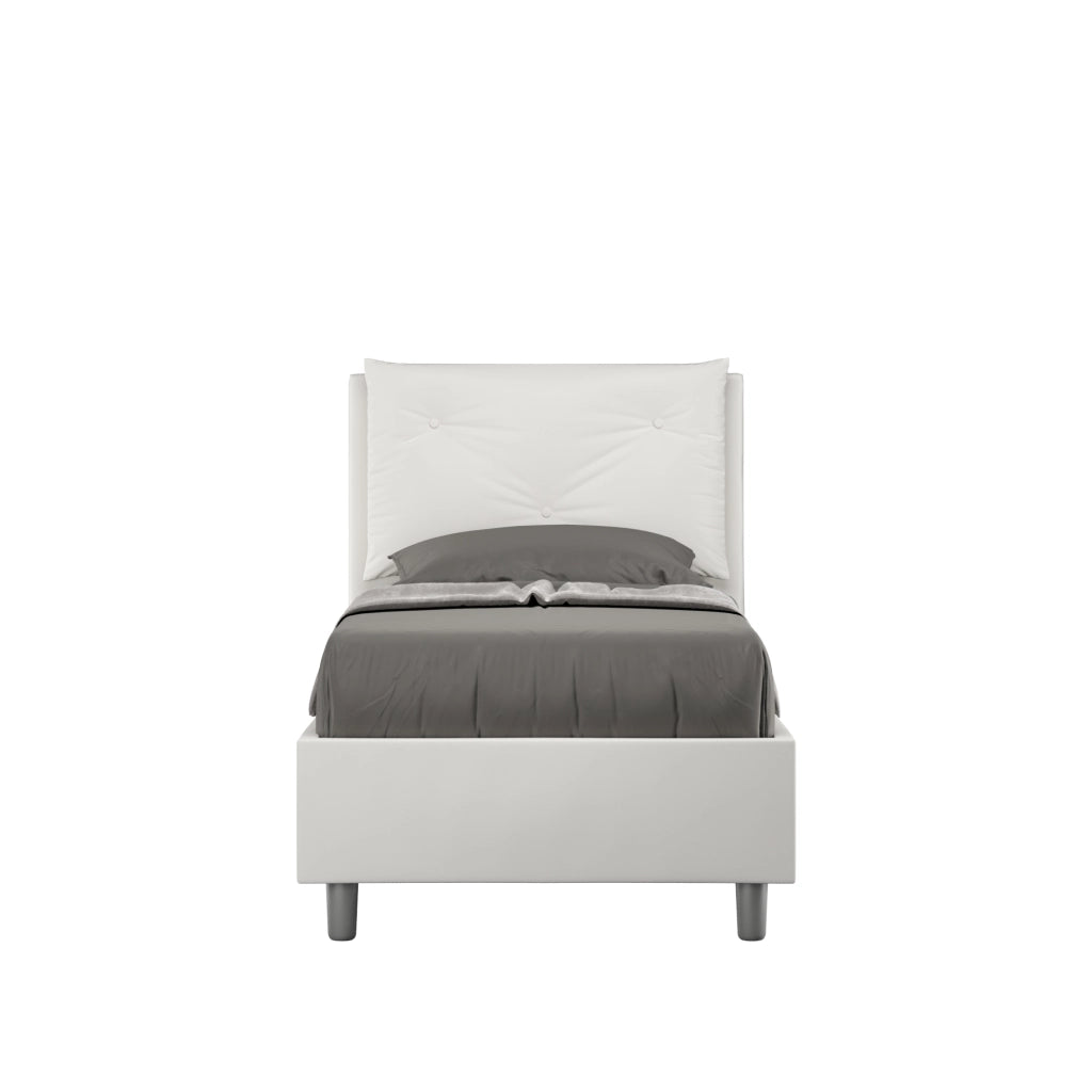 BS COM Letto singolo con rete imbottito 80x200 similpelle bianco