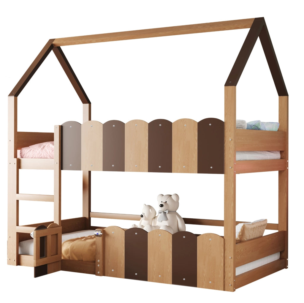Letto a castello per bambini 90x200 cm con design a casetta e sponde di sicurezza