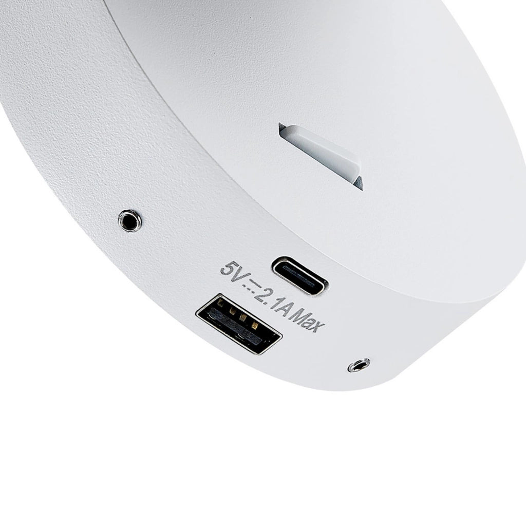 Applique lampada lettura comodino GU10 orientabile USB ricarica smartphone ON/OFF luce camera letto soggiorno BIANCO