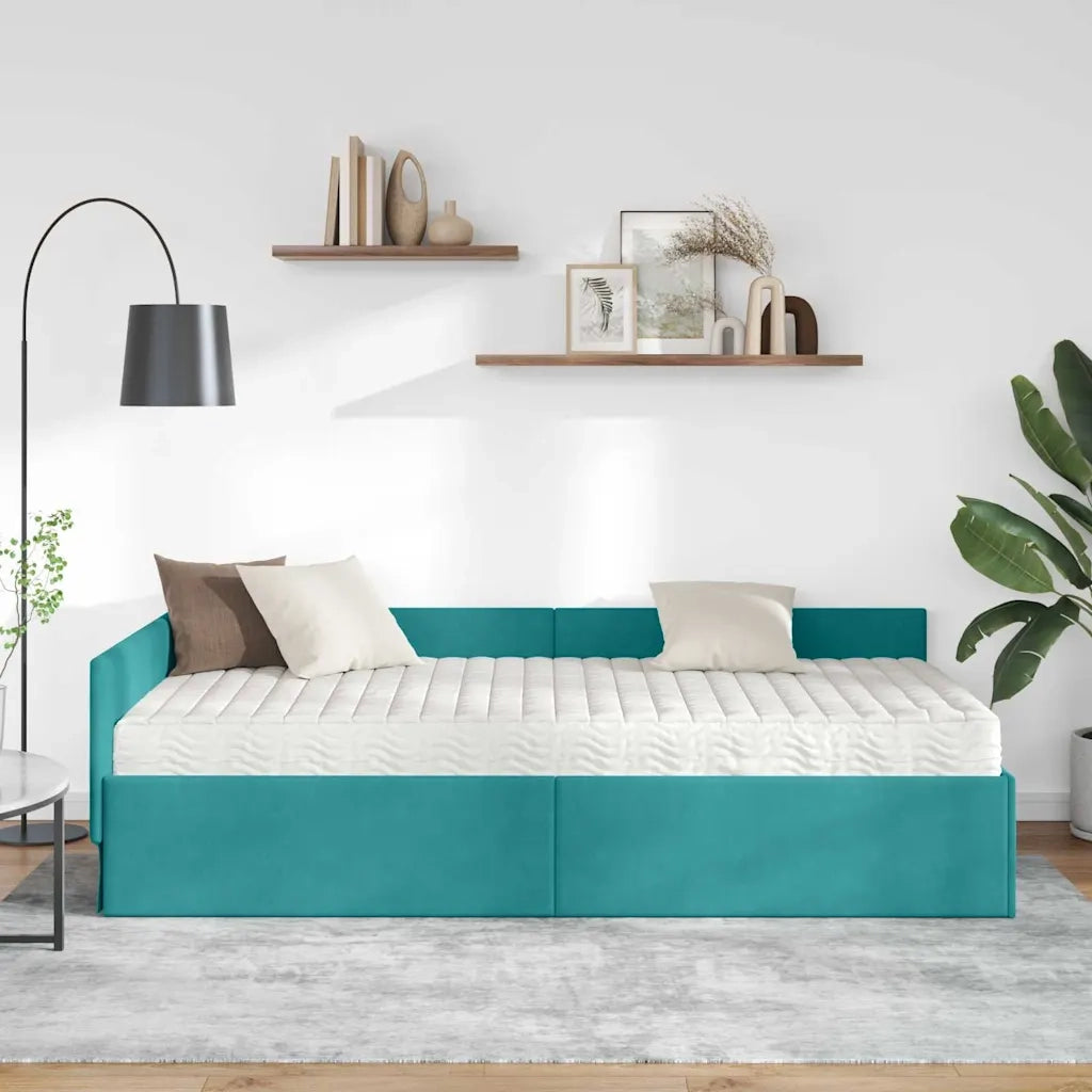 Struttura Letto Angolare con Materasso 2 pcs Verde Velluto