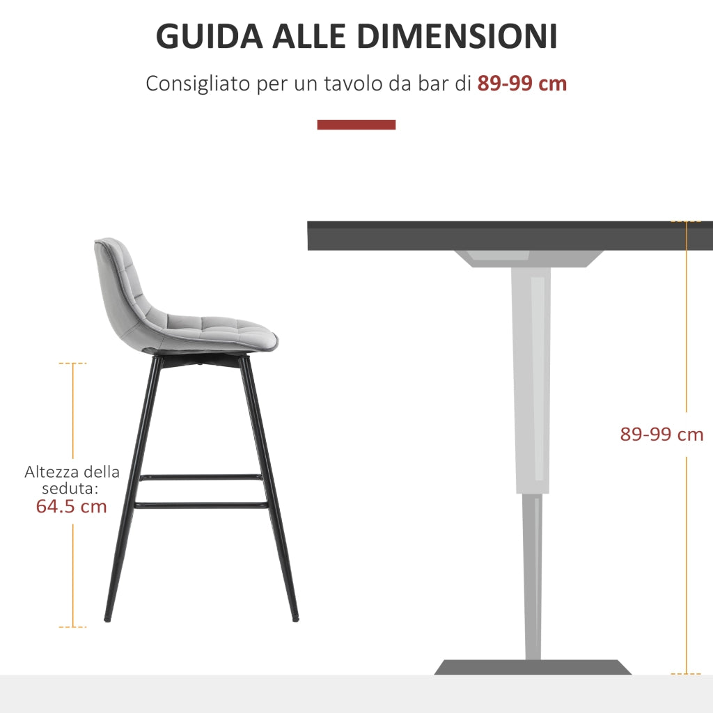 Sgabello Alto Nordico con Schienale ¨C Xylo ¨C Tessuto Effetto Velluto Grigio e Metallo 45x47x88 cm