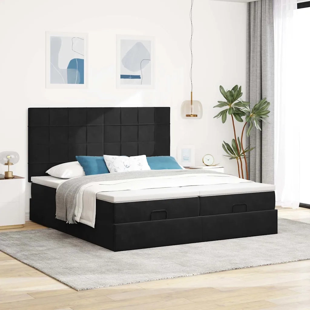 Struttura Letto Pouf con Materassi Nero 200x200 cm Velluto 3313780