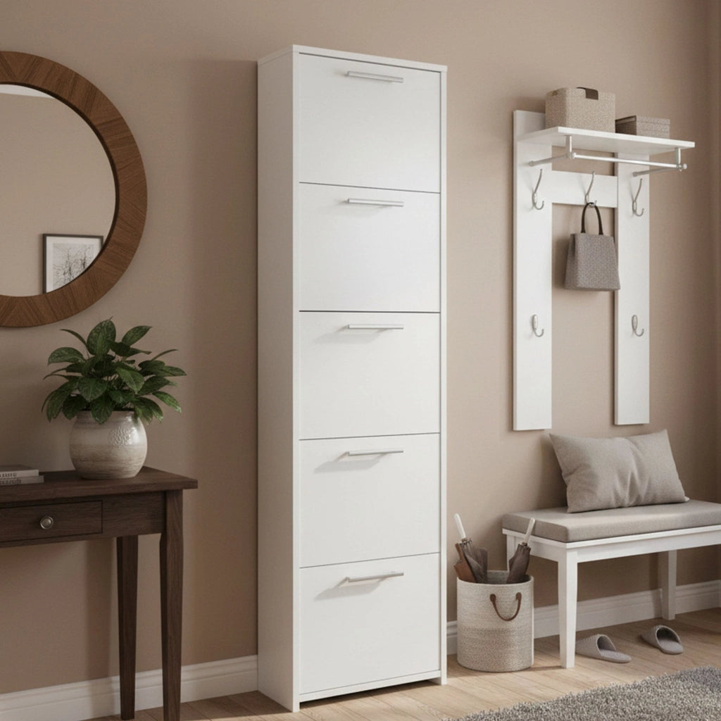 Mobile Portascarpe Asclepio, Scarpiera 10 Paia Made in Italy, 50x18x178h cm Bianco