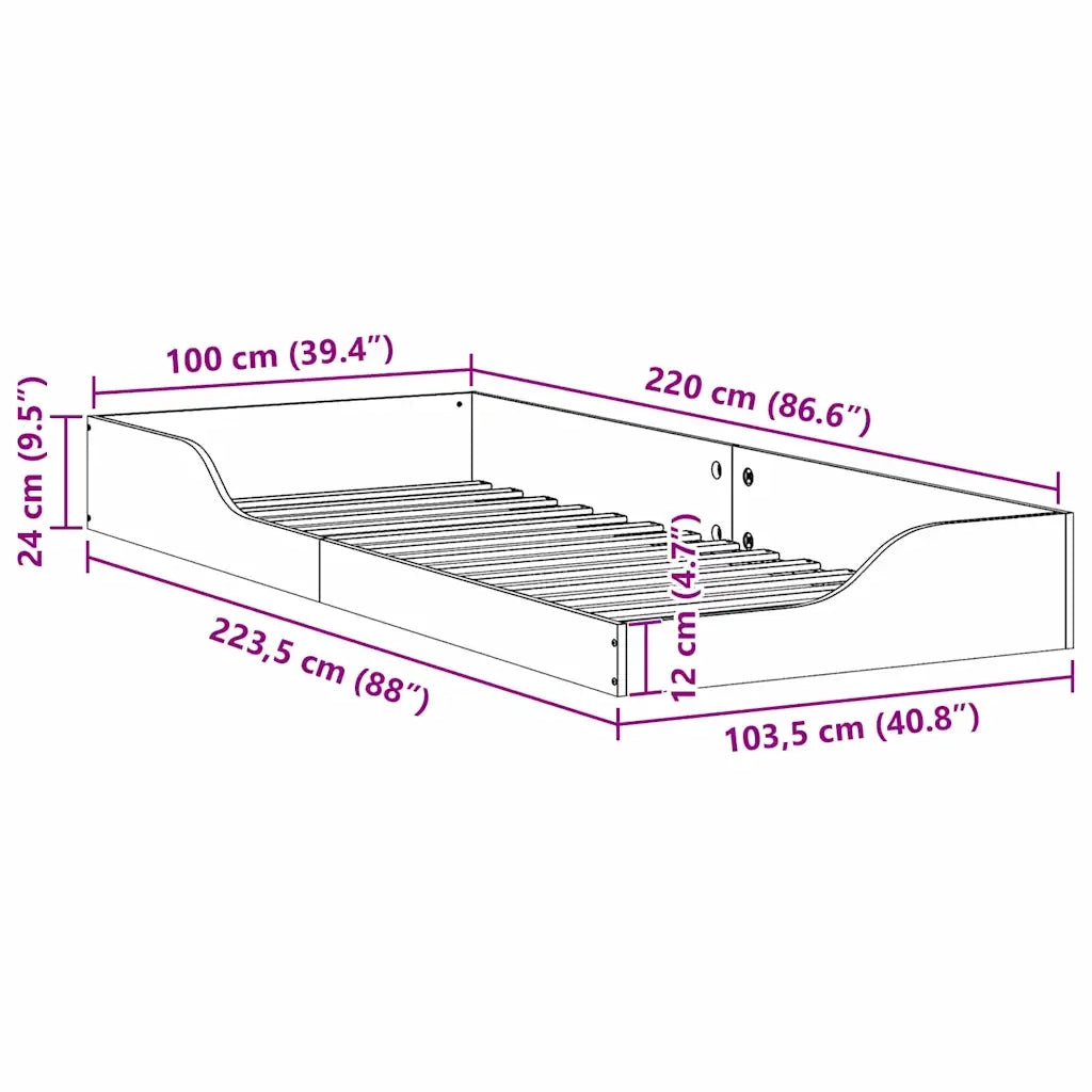 Letto singolo | Letto per adulti | Struttura del letto Bianco 100 x 220 cm Pino massello