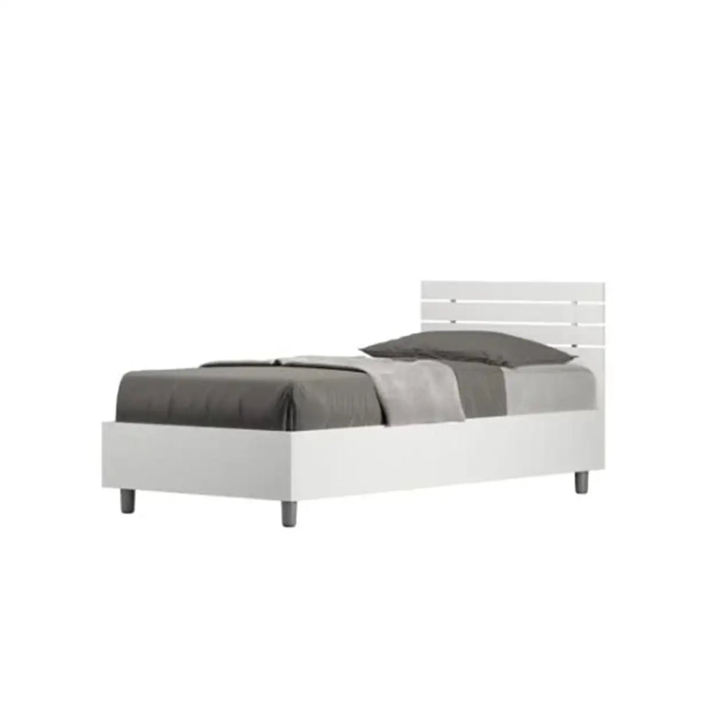 Letto singolo con rete 80x200 testata dritta con doghe bianco frassino Ankel