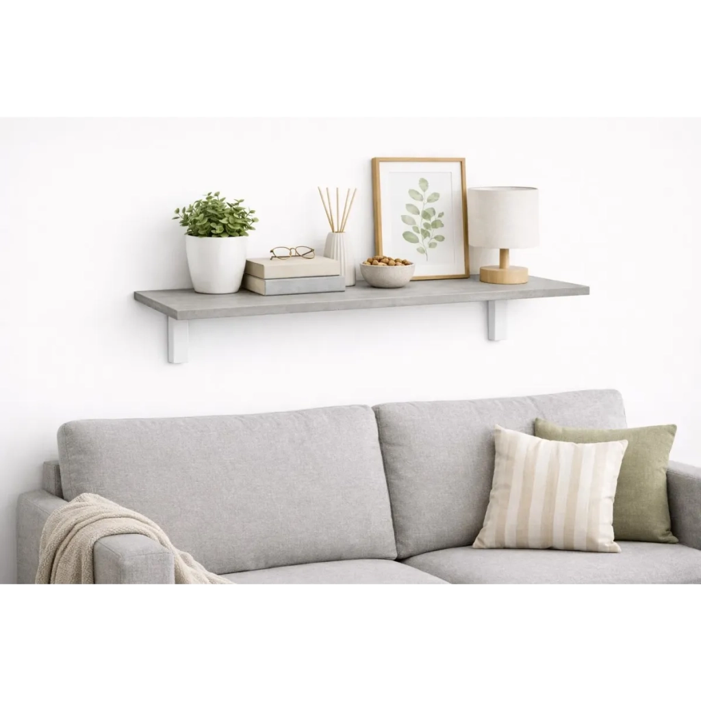 Mensola da Muro da appoggio in Legno nobilitato spessore 1,8 cm in colore Cemento 80x20 cm
