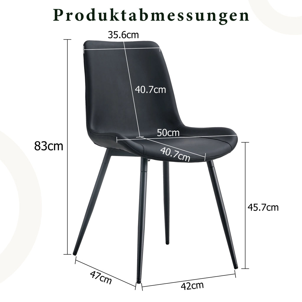 Set di 4 sedie da pranzo con seduta ampia e schienale ergonomico per sala da pranzo in PU nero e metallo