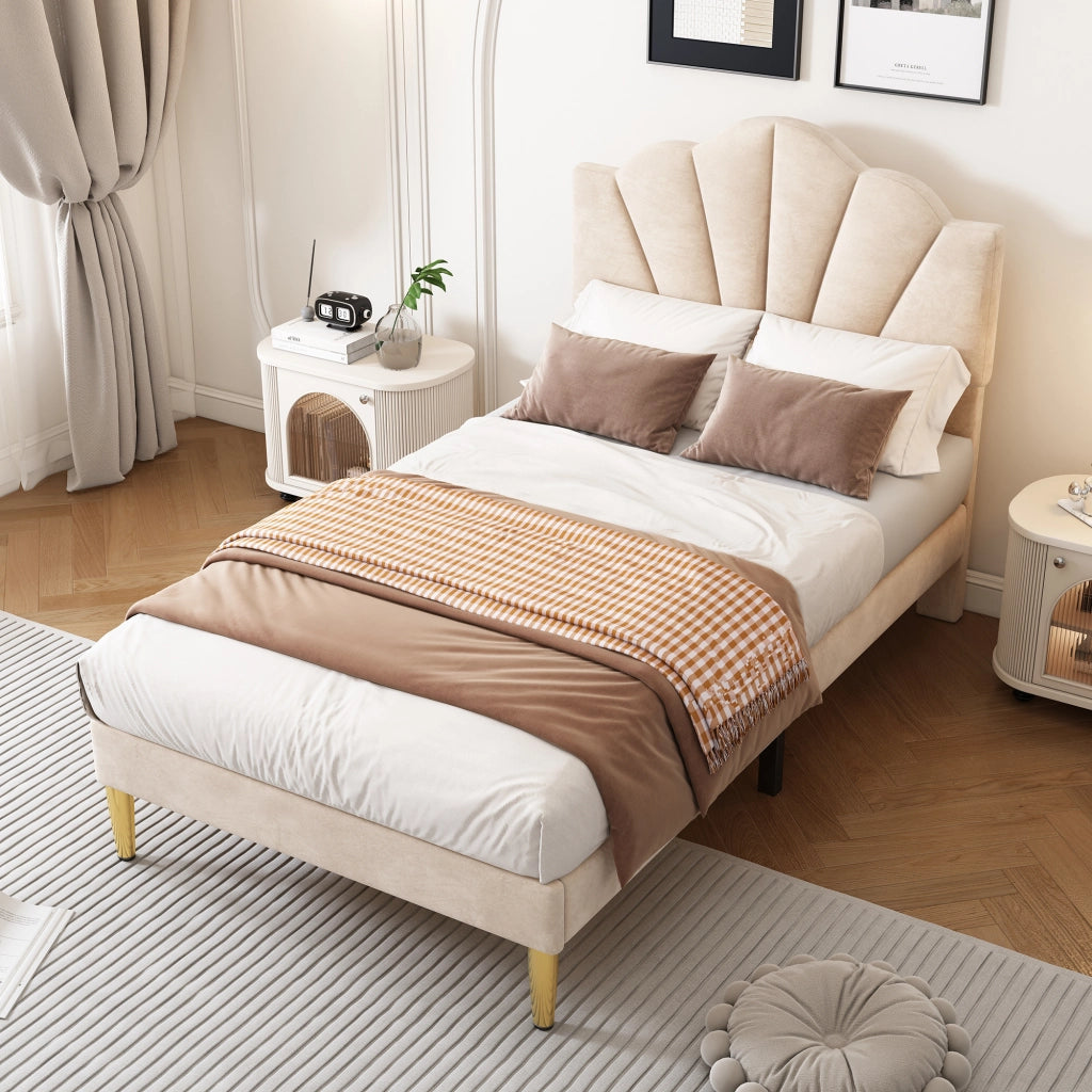 letto imbottito velluto beige 90 x 200 cm