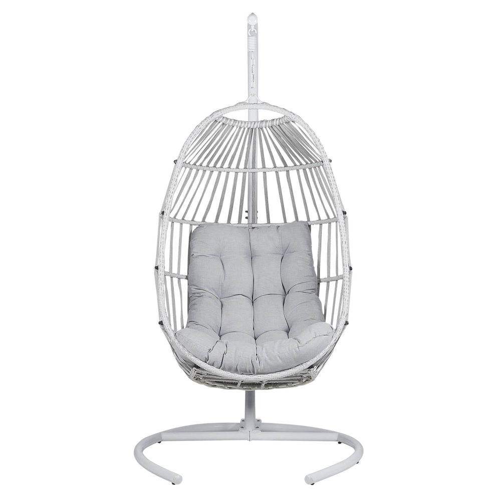 Poltrona Sospesa con Piedistallo in Rattan Grigio Chiaro Stile Boho Moderno