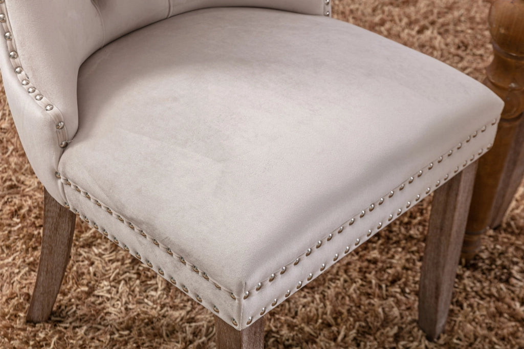 Nikki Collection - Set di 2 sedie da pranzo moderne e di alta gamma in legno massello trapuntato con rivestimento in velluto e gambe in legno con borc