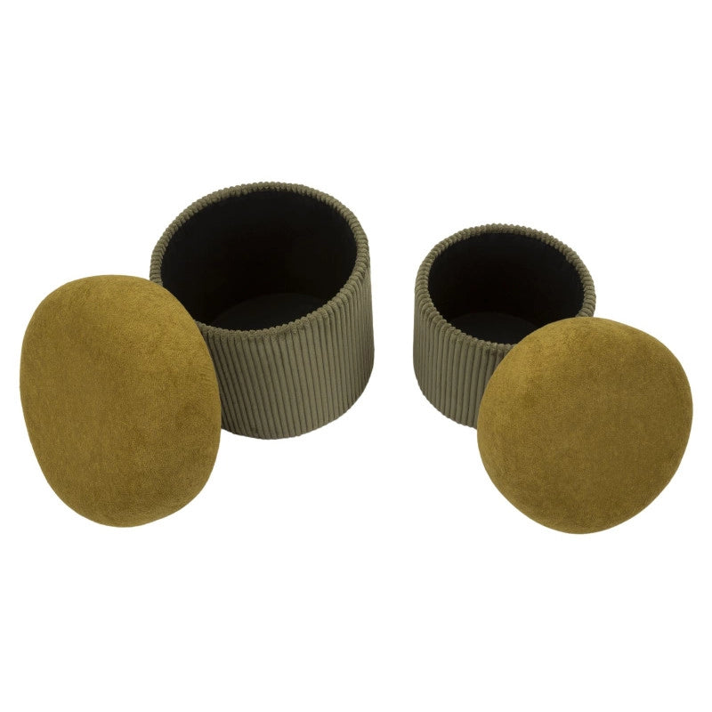 Puff Con Contenitore Aspen Verde Set 2 Pz cm ø 42x44-35x37