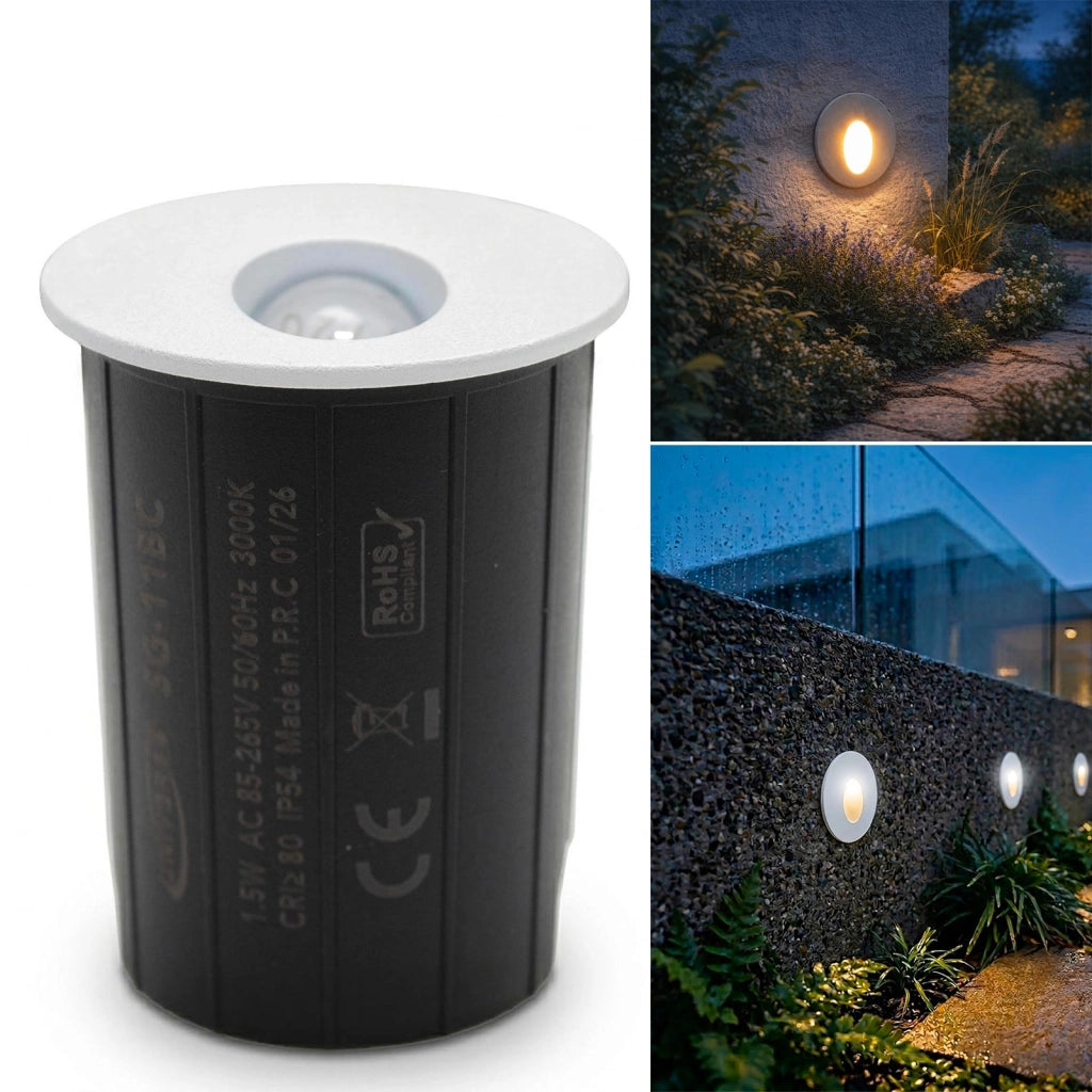 Mini Faretto Segnapassi LED 1.5W Tondo Bianco da Incasso Parete Muro per Esterno IP54 Punto Luce Scale Gradini Giardino Naturale 4000K