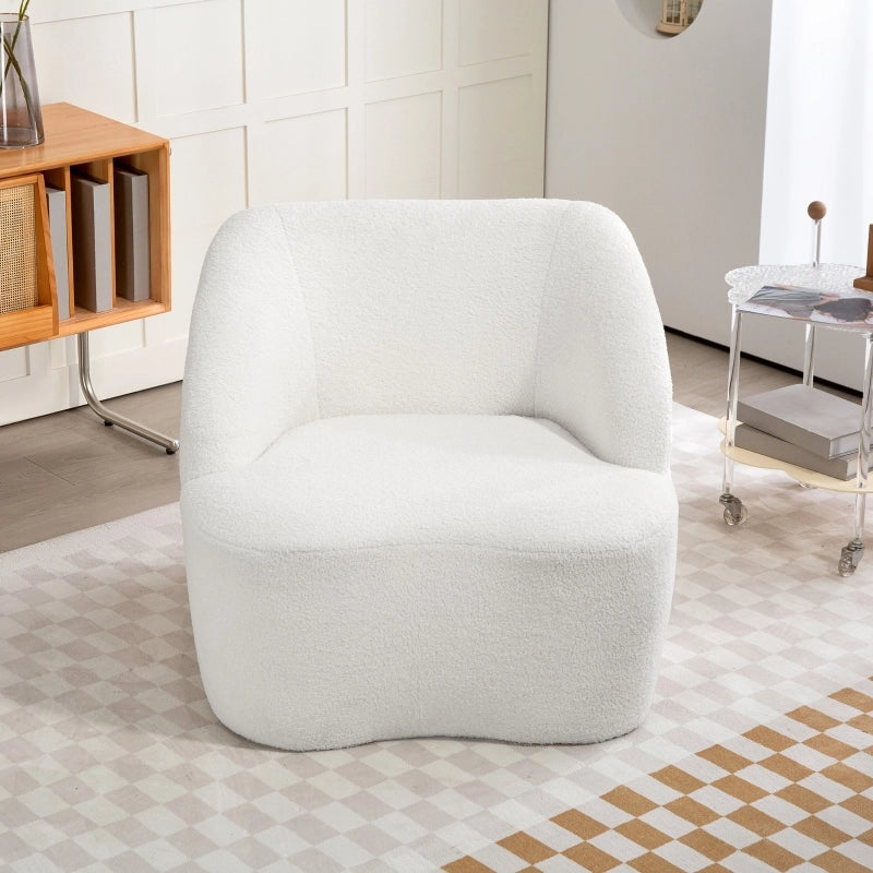 Poltrona imbottita moderna in poliestere color crema, seduta compatta con schienale alto e base antiscivolo