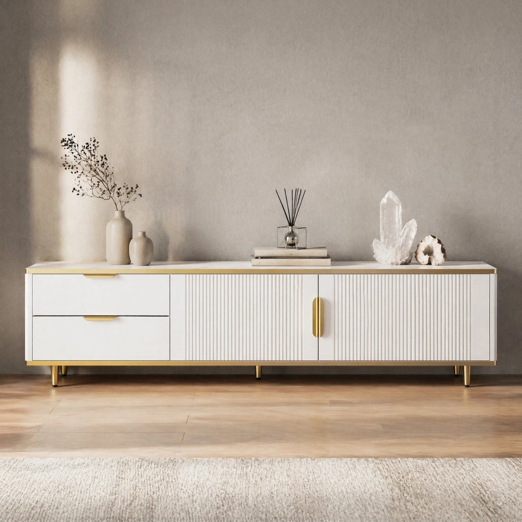 MOBILE TV Con 2 cassetti 170x37x45 cm Bianco e Oro