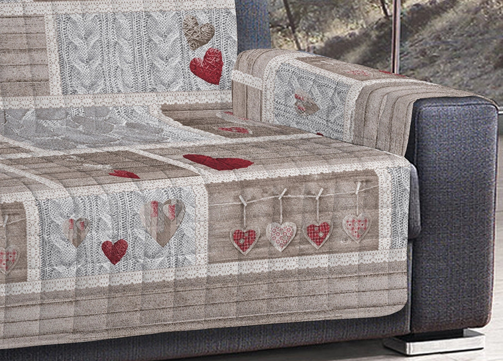 Copridivano Trapuntato Disegno Shabby Love - 4 Posti - Rosso