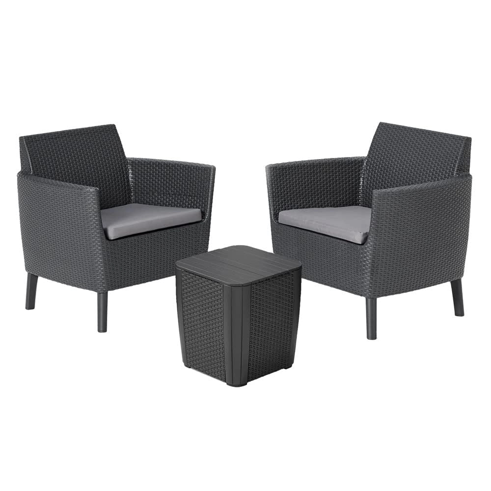Set da Giardino 3 Pezzi in Rattan Sintetico con Cuscini e Tavolino 3 Pezzi