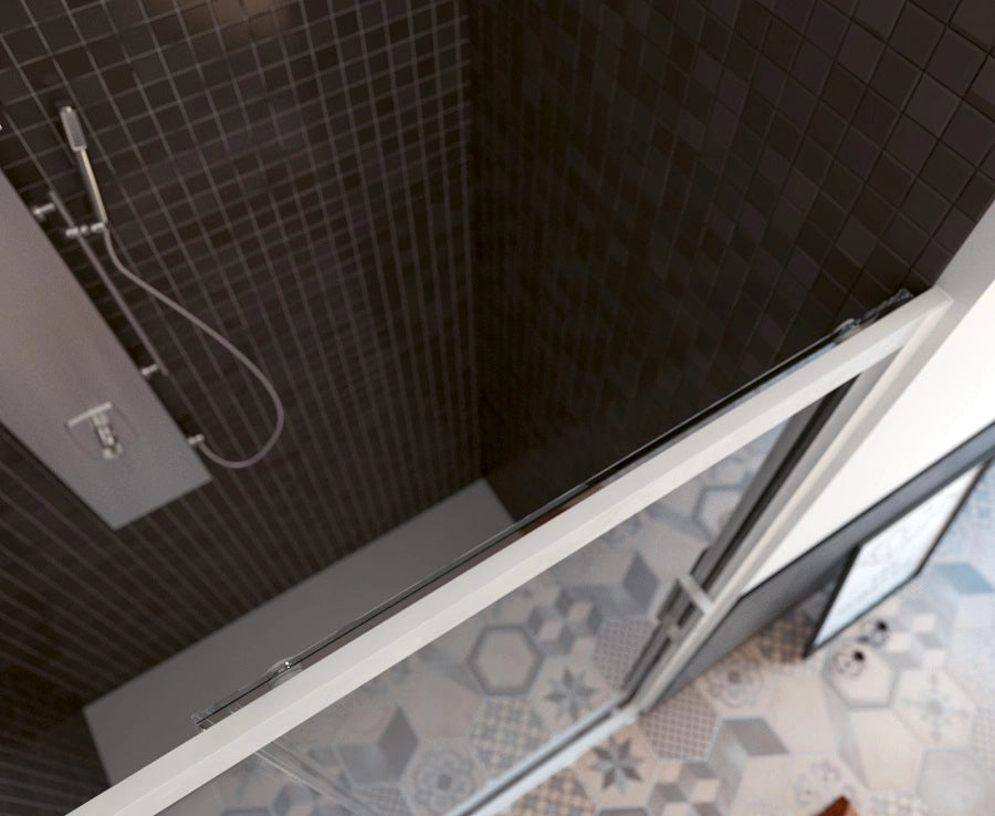 Porta box doccia un lato scorrevole pvc bianco e cristallo 6mm h.190cm Forglas Trasparente 6mm,120/110 cm
