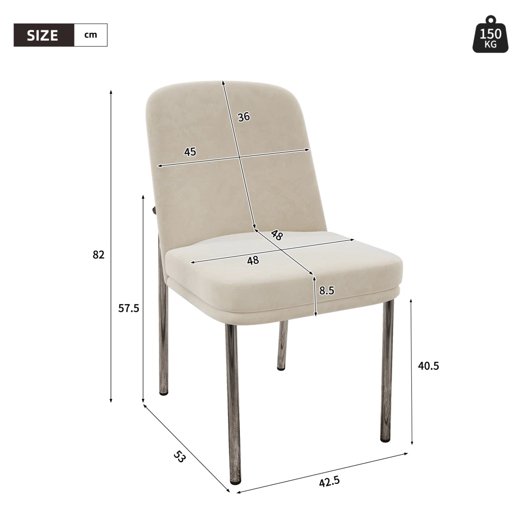 Sedie da sala da pranzo 4 pezzi con cuscino imbottito e gambe in metallo, design moderno minimalista, in velluto beige