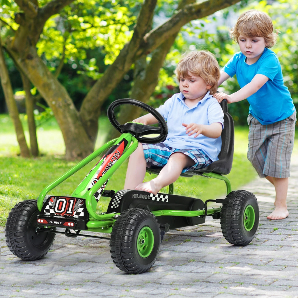 Go kart giocattolo con sedile regolabile e freno a mano stabile, Go kart a pedali robusti sicuri per bambini Verde-Go Kart